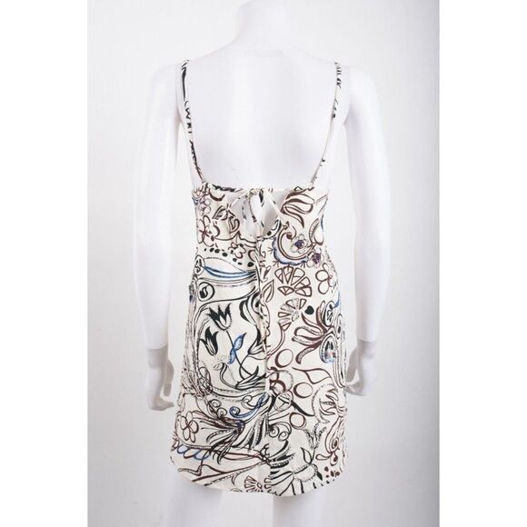 Zara Womens Beaded Mini Dress Ivory Brown Printed L Large 7521/041 NWT - Picture 5 of 6